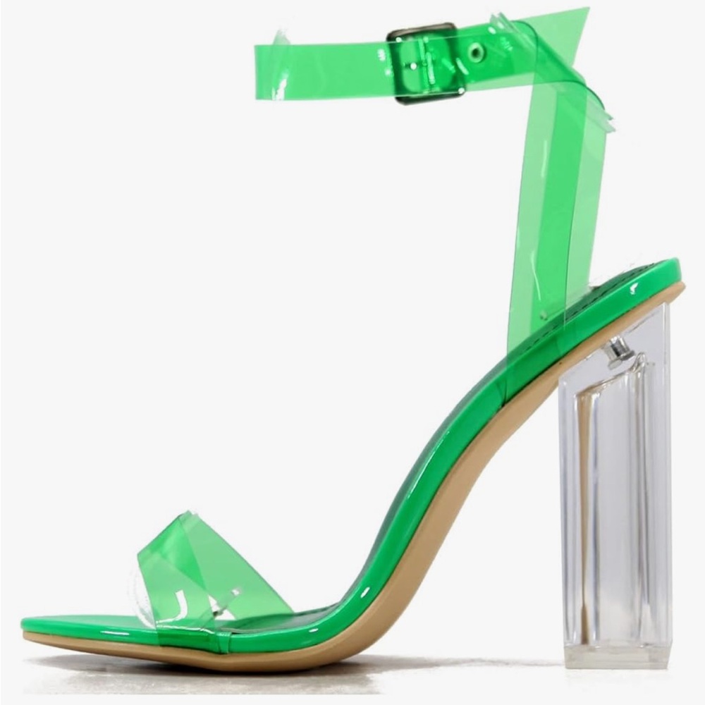 Cape Robbin Maria-7 SELLER Lucite Clear Perspex Block Heel Sandals